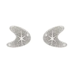 Atomic Boomerang Glitter Stud Earrings - Silver