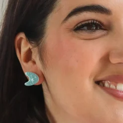 Atomic Boomerang Glitter Stud Earrings - Blue