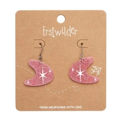 Atomic Boomerang Glitter Drop Earrings - Pink