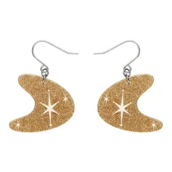 Atomic Boomerang Glitter Drop Earrings - Gold