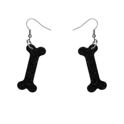Bones Glitter Resin Drop Earrings - Black