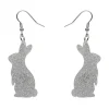 Bunny Glitter Resin Drop Earrings - Silver