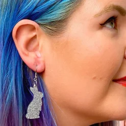 Bunny Glitter Resin Drop Earrings - Silver