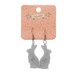 Bunny Glitter Resin Drop Earrings - Silver