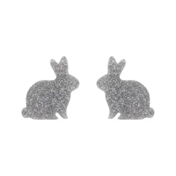 Bunny Glitter Resin Stud Earrings - Silver