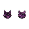 Cat Head Chunky Glitter Resin Stud Earrings - Purple