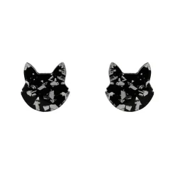 Cat Head Chunky Glitter Resin Stud Earrings - Silver
