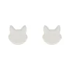 Cat Head Glitter Resin Stud Earrings - White