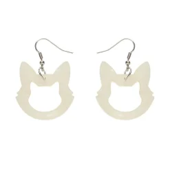Cat Head Ripple Resin Drop Earrings - White