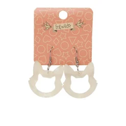 Cat Head Ripple Resin Drop Earrings - White