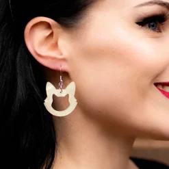 Cat Head Ripple Resin Drop Earrings - White