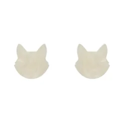 Cat Head Ripple Resin Stud Earrings - White