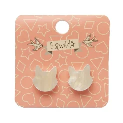 Cat Head Ripple Resin Stud Earrings - White