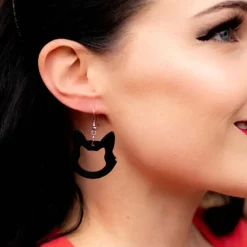 Cat Head Solid Resin Drop Earrings - Black