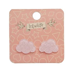 Cloud Glitter Resin Stud Earrings - Pink