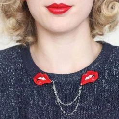 Double Feature Lips Double Brooch