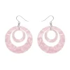 Double Hoop Ripple Drop Earrings - Pink