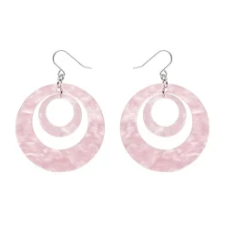 Double Hoop Ripple Drop Earrings - Pink