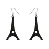 Eiffel Tower Glitter Resin Drop Earrings - Black