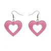 Heart Glitter Resin Drop Earrings - Pink