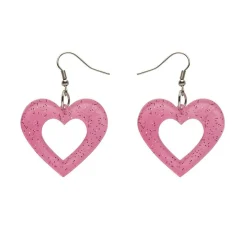 Heart Glitter Resin Drop Earrings - Pink