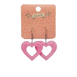 Heart Glitter Resin Drop Earrings - Pink