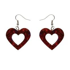 Heart Lava Resin Drop Earrings - Red