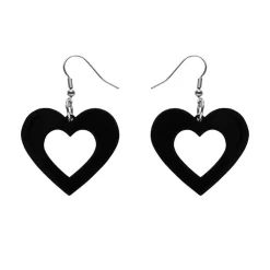 Heart Solid Resin Drop Earrings - Black