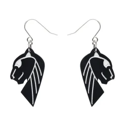 Jaguar Solid Black Resin Drop Earrings - Silver