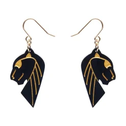 Jaguar Solid Black Resin Drop Earrings - Gold