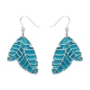 Leaf Textured Emerald Resin Drop Earrings - Silver