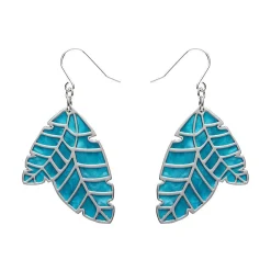 Leaf Textured Emerald Resin Drop Earrings - Silver