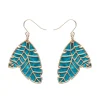 Leaf Textured Emerald Resin Drop Earrings - Gold