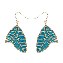 Leaf Textured Emerald Resin Drop Earrings - Gold
