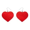 Love Heart Mirror Drop Earrings - Red