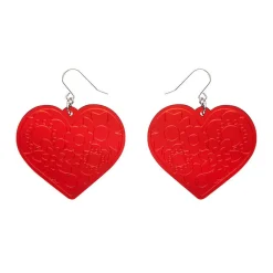 Love Heart Mirror Drop Earrings - Red