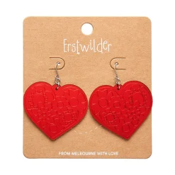 Love Heart Mirror Drop Earrings - Red