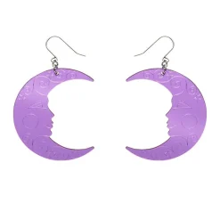 Moon Mirror Drop Earrings - Purple