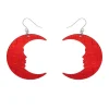 Moon Mirror Drop Earrings - Red