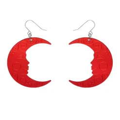 Moon Mirror Drop Earrings - Red