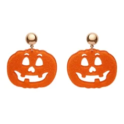 Pumpkin Glitter Statement Earrings - Orange