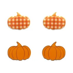 Pumpkin Patch Stud Earrings Set - Orange & Orange Gingham