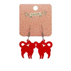Pussy Cat Bubble Resin Drop Earrings - Red