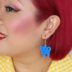 Pussy Cat Bubble Resin Drop Earrings - Blue