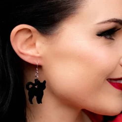 Pussy Cat Solid Resin Drop Earrings - Black