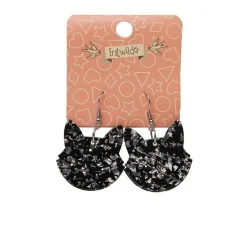 Solid Cat Head Chunky Glitter Resin Drop Earrings - Silver