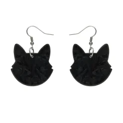Solid Cat Head Ripple Resin Drop Earrings - Black