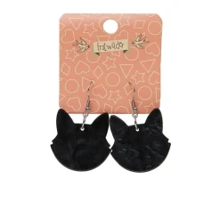 Solid Cat Head Ripple Resin Drop Earrings - Black