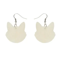 Solid Cat Head Ripple Resin Drop Earrings - White
