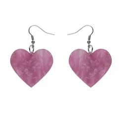 Solid Heart Ripple Resin Drop Earrings - Mauve